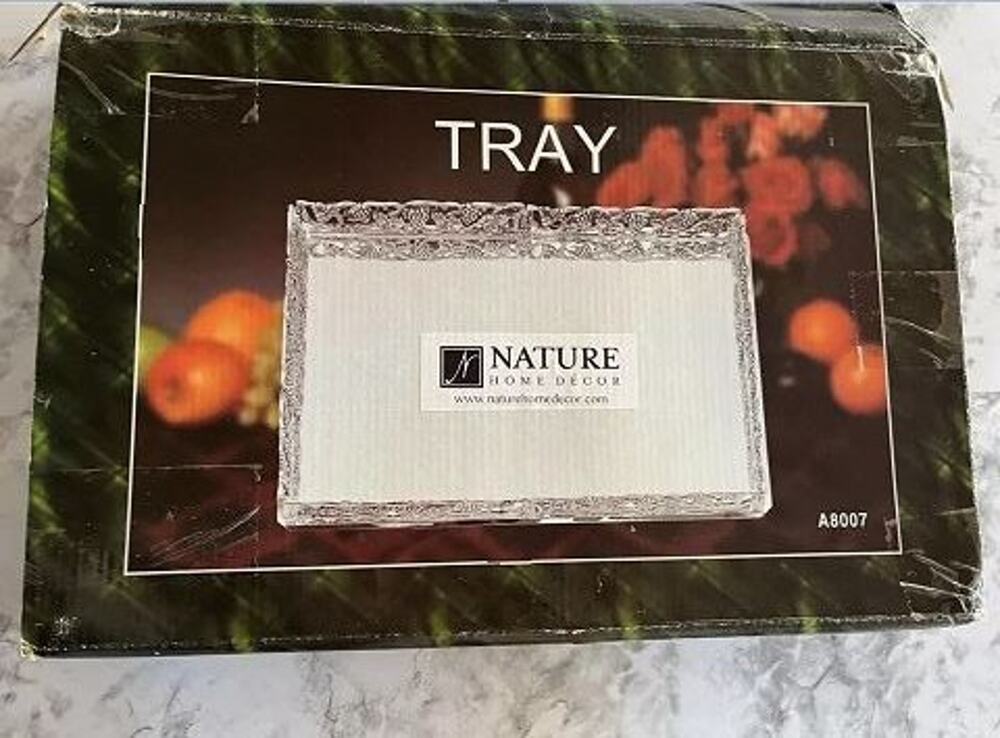 TRAY, NATURE HOME DÉCOR, GRAPE CLUSTER & LEAVES, MIRROR / SILVER